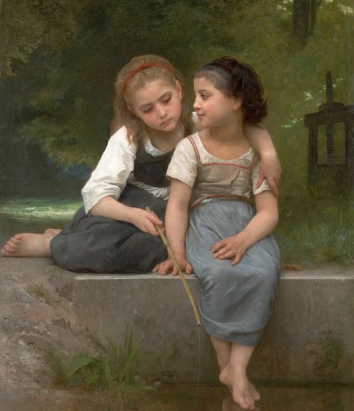 Fishing For Frogs, 1882. Oil on canvas painting by William Adolphe Bouguereau